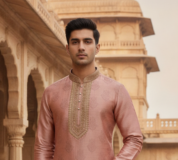 AI-generated close-up portrait of a male model in ethnic wear