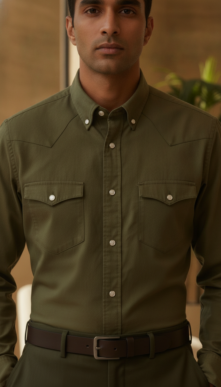 AI-generated close-up portrait of a male model in western wear