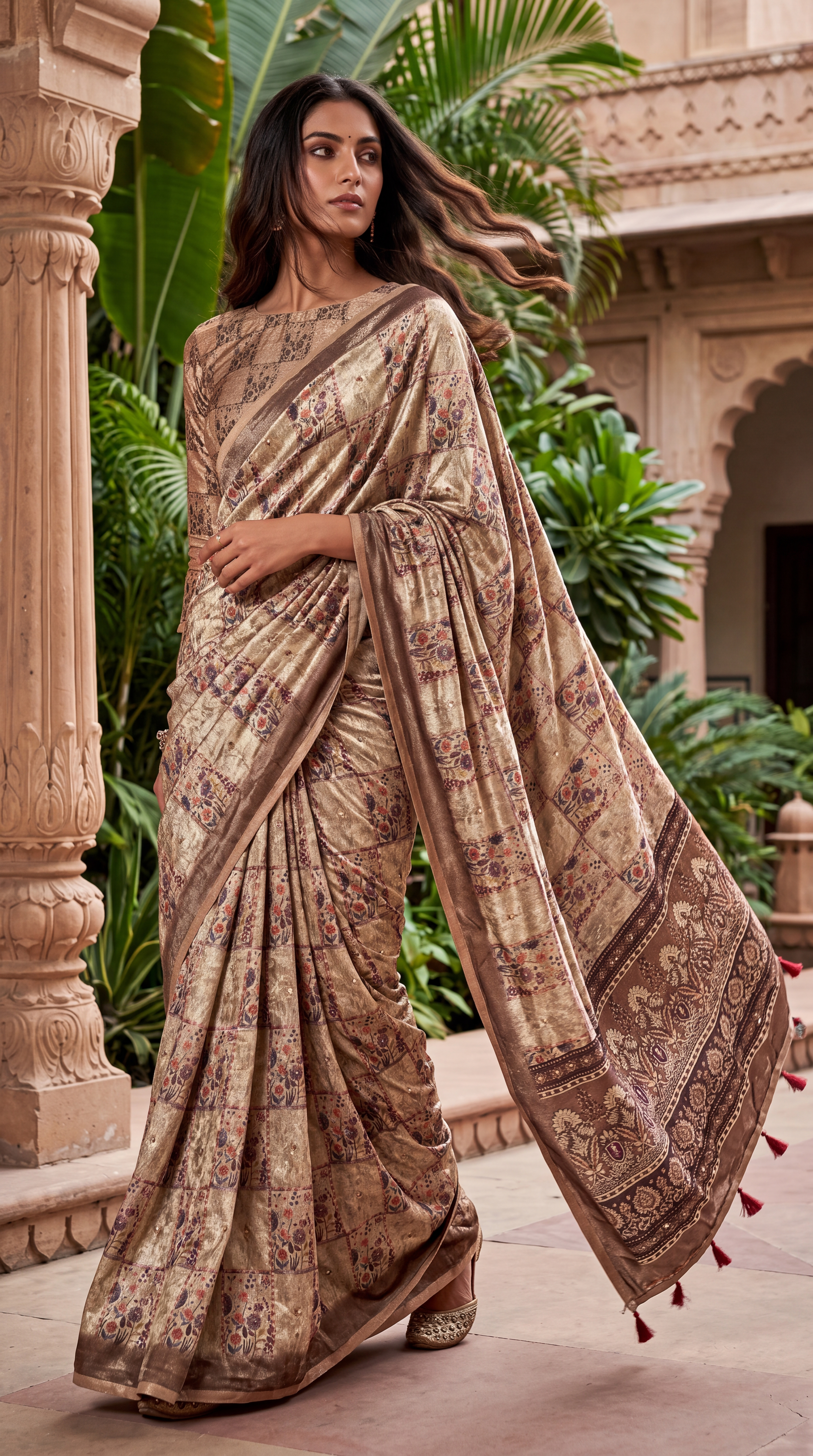AI-generated full-length on-model saree hero shot